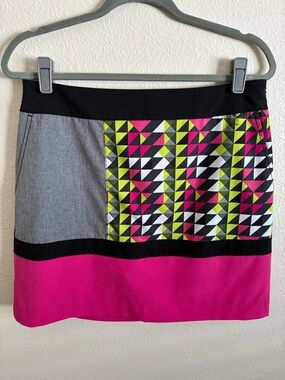 Colorblock Geometric Print Golf Skirt - Pink & Gray